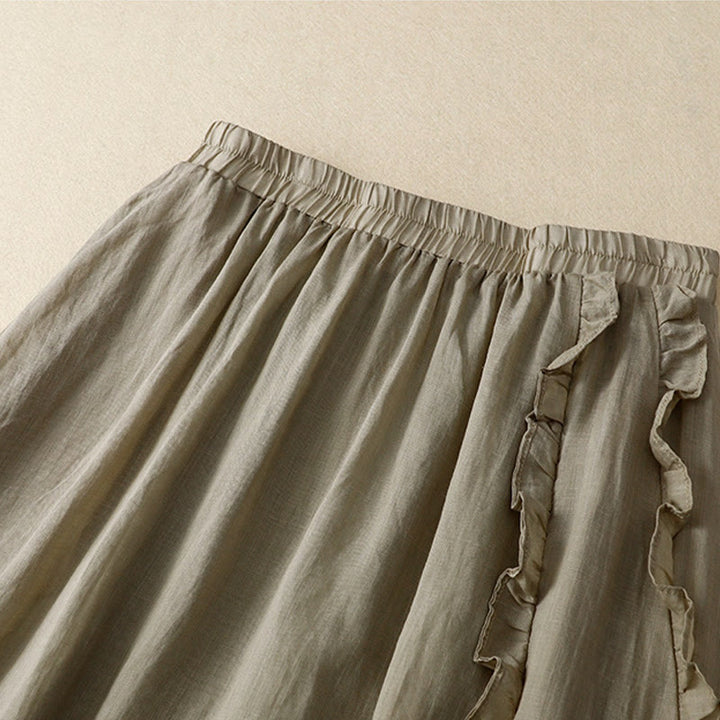Buddha Stones Summer Plain Ruffle Design Women's Cotton Skirt