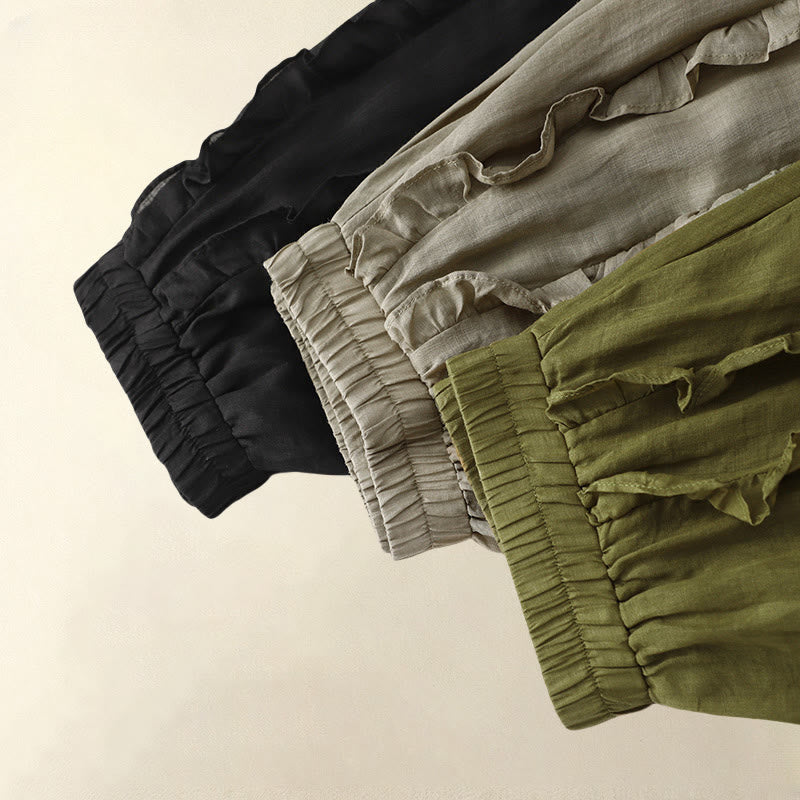 Buddha Stones Summer Plain Ruffle Design Women's Cotton Skirt
