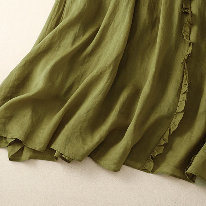 Buddha Stones Summer Plain Ruffle Design Women's Cotton Skirt