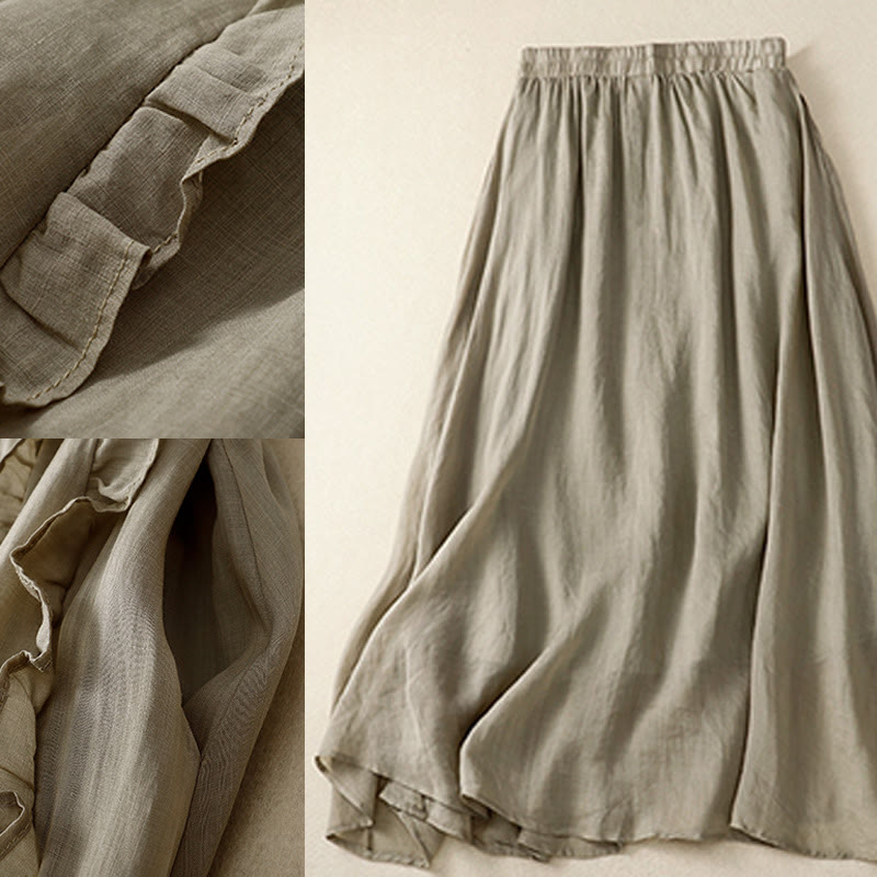 Buddha Stones Summer Plain Ruffle Design Women's Cotton Skirt