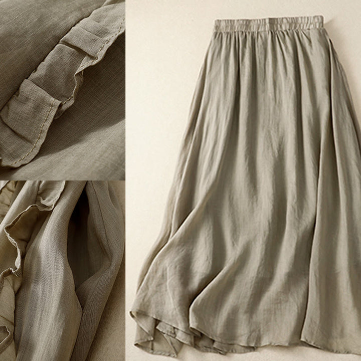 Buddha Stones Summer Plain Ruffle Design Women's Cotton Skirt