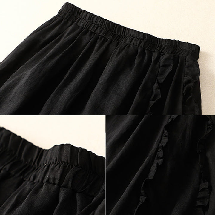 Buddha Stones Summer Plain Ruffle Design Women's Cotton Skirt