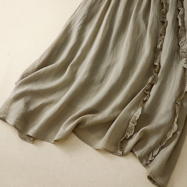 Buddha Stones Summer Plain Ruffle Design Women's Cotton Skirt