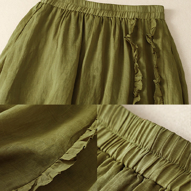 Buddha Stones Summer Plain Ruffle Design Women's Cotton Skirt