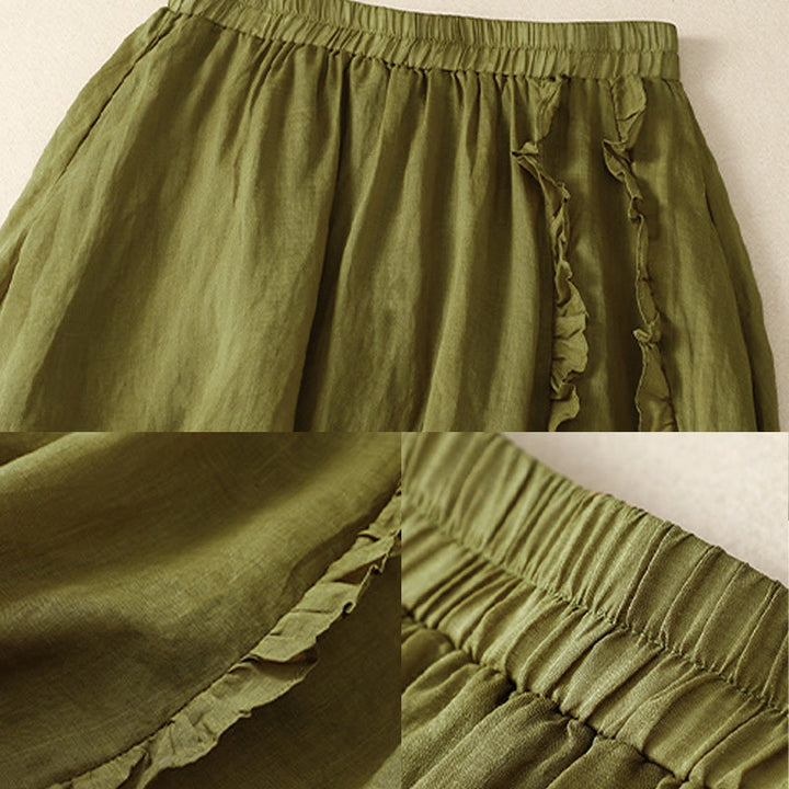 Buddha Stones Summer Plain Ruffle Design Women's Cotton Skirt