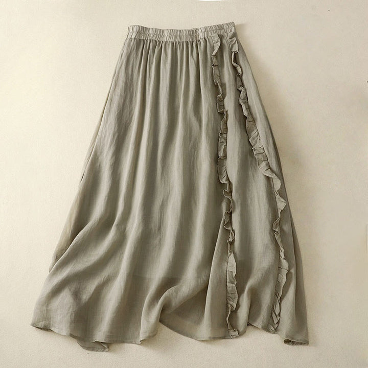 Buddha Stones Summer Plain Ruffle Design Women's Cotton Skirt