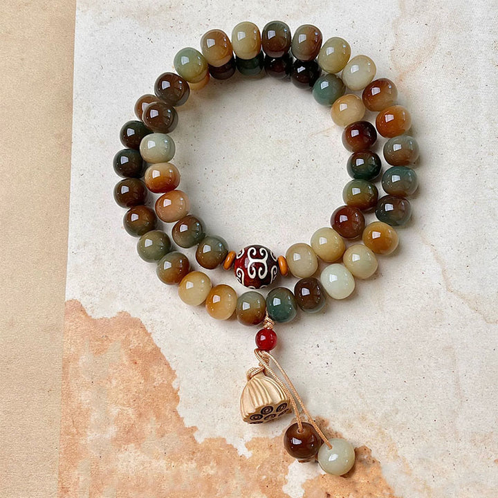 Buddha Stones Colorful Bodhi Seed Lotus Pod Charm Peace Double Wrap Bracelet
