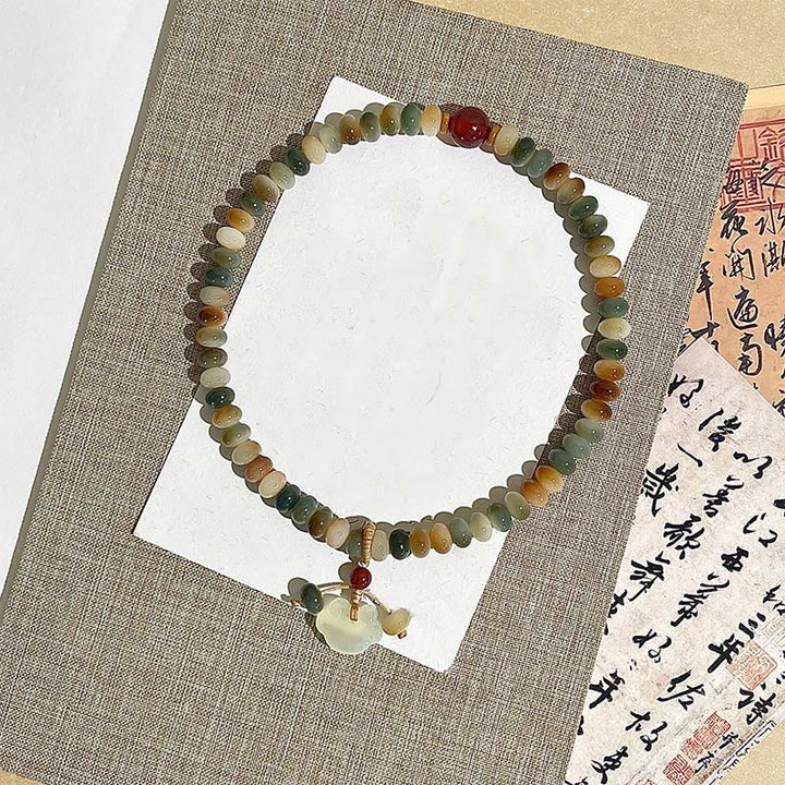 Buddha Stones Colorful Bodhi Seed Peace Lock Charm Wisdom Abacus Beads Double Wrap Bracelet