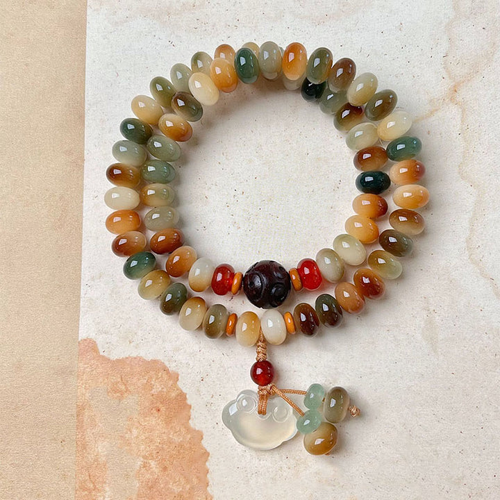 Buddha Stones Colorful Bodhi Seed Peace Lock Charm Wisdom Abacus Beads Double Wrap Bracelet