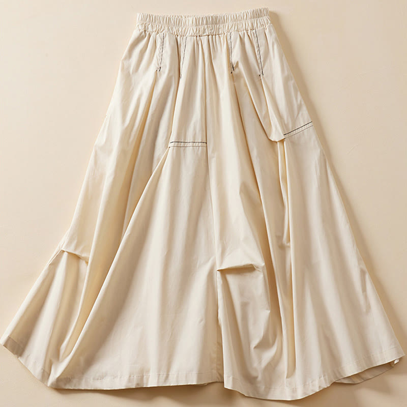 Buddha Stones Summer Casual Irregular Design Women's Cotton Skirt With Pockets