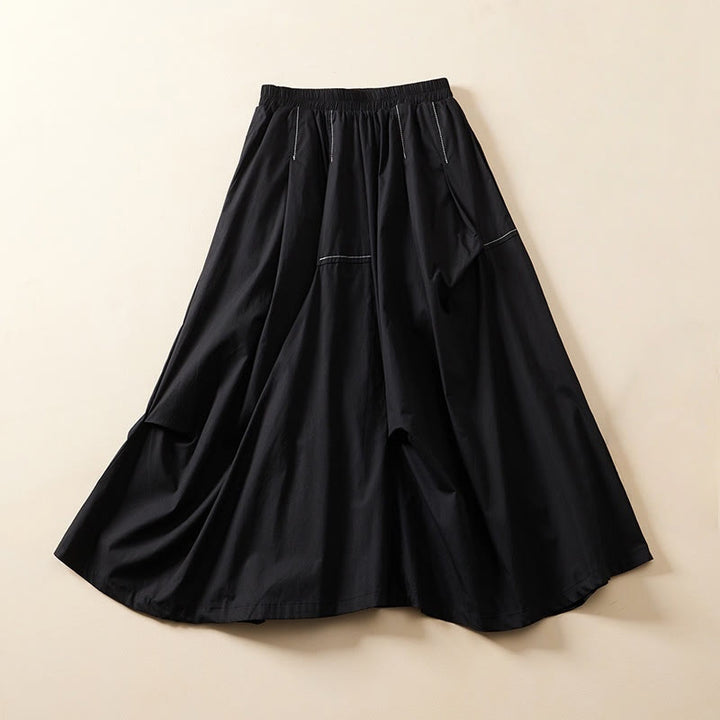 Buddha Stones Summer Casual Irregular Design Women's Cotton Skirt With Pockets