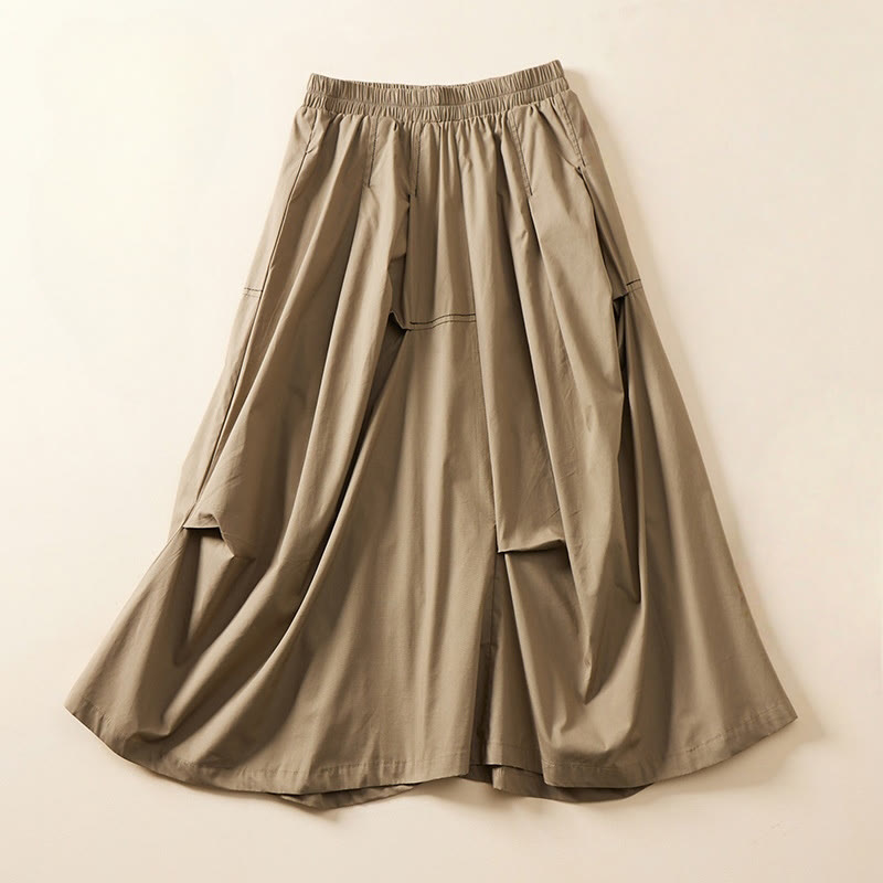 Buddha Stones Summer Casual Irregular Design Women's Skirt With Pockets - DarkKhaki - US8-10，UK/AU12-14，EU40-42 (2XL) - image 9