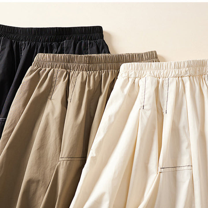 Buddha Stones Summer Casual Irregular Design Women's Cotton Skirt With Pockets