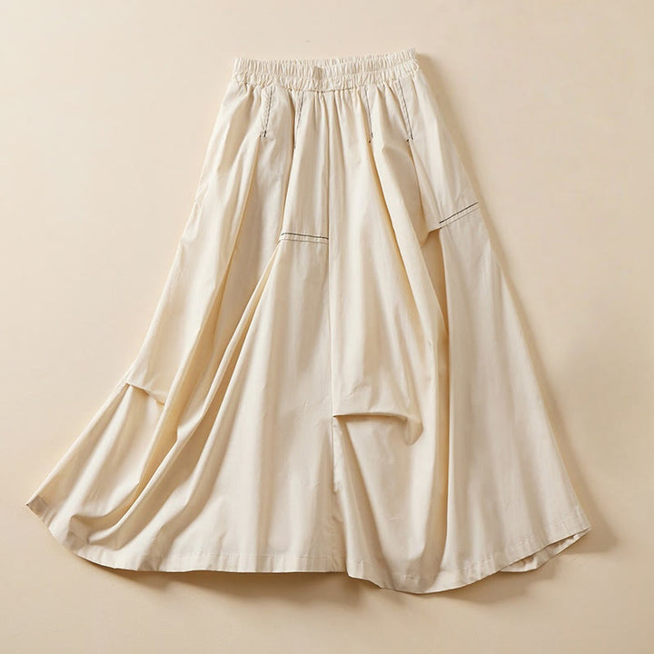 Buddha Stones Summer Casual Irregular Design Women's Cotton Skirt With Pockets