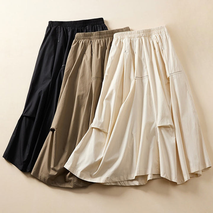 Buddha Stones Summer Casual Irregular Design Women's Cotton Skirt With Pockets