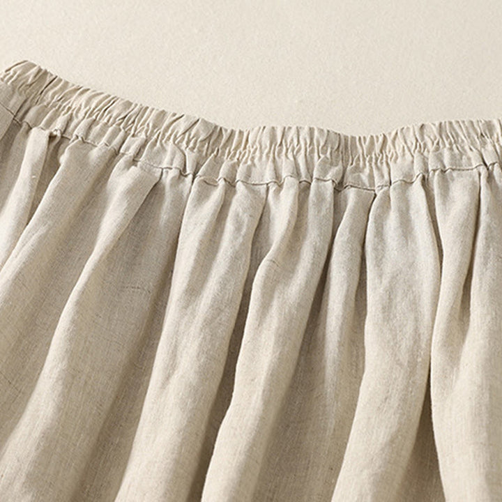 Buddha Stones Spring Casual Solid Color Lace Splicing Hem Women's Cotton Linen Skirt With Pockets