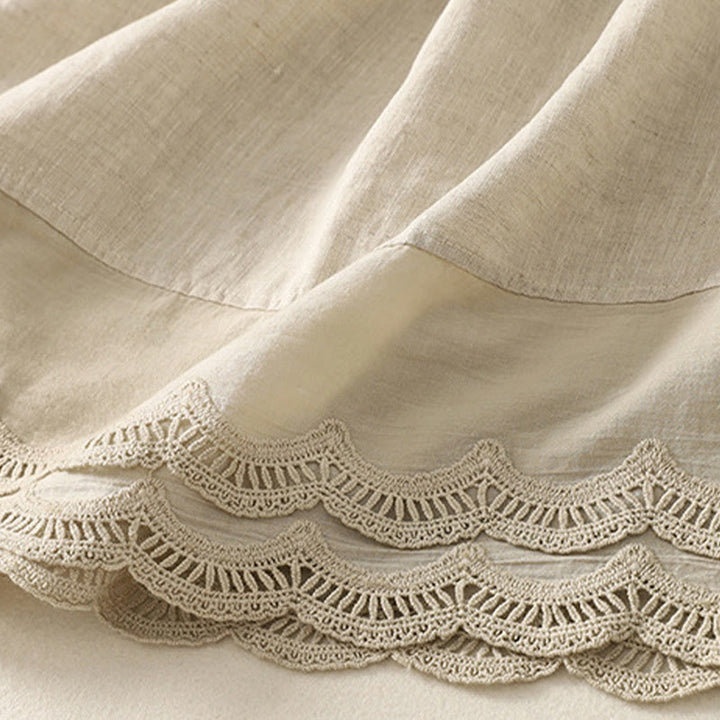 Buddha Stones Spring Casual Solid Color Lace Splicing Hem Women's Cotton Linen Skirt With Pockets