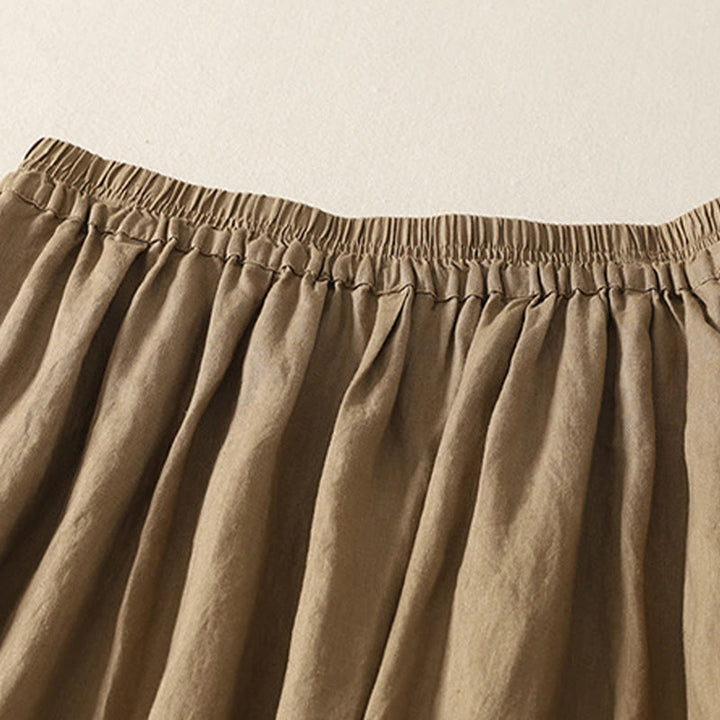 Buddha Stones Spring Casual Solid Color Lace Splicing Hem Women's Cotton Linen Skirt With Pockets