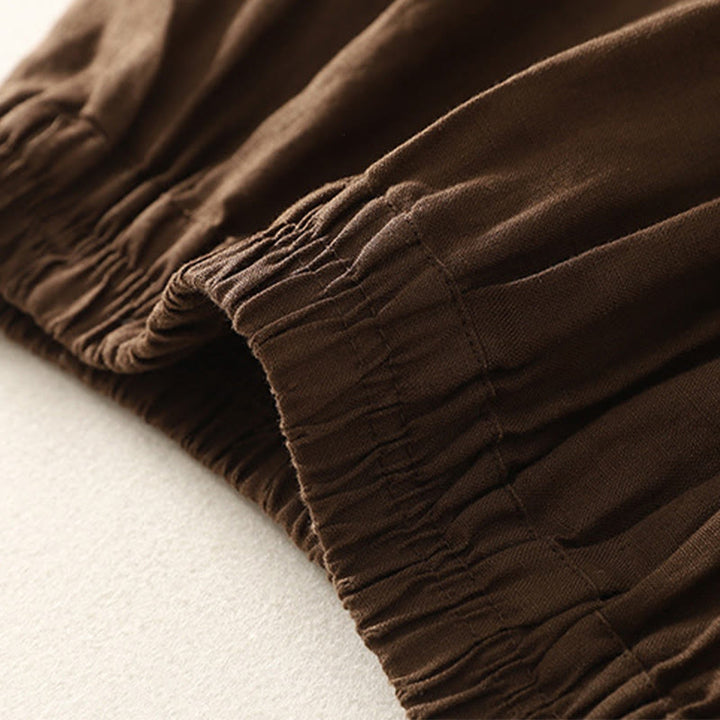 Buddha Stones Spring Casual Solid Color Lace Splicing Hem Women's Cotton Linen Skirt With Pockets