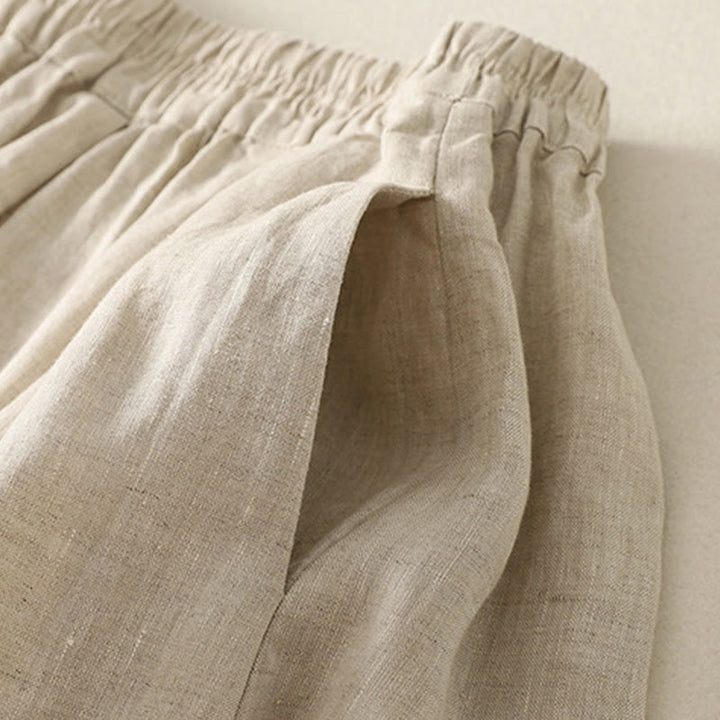 Buddha Stones Spring Casual Solid Color Lace Splicing Hem Women's Cotton Linen Skirt With Pockets