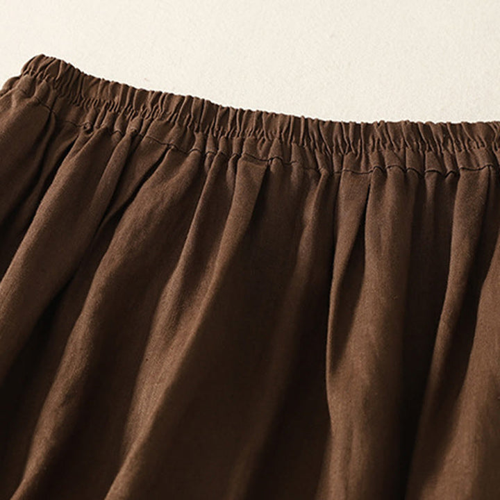 Buddha Stones Spring Casual Solid Color Lace Splicing Hem Women's Cotton Linen Skirt With Pockets