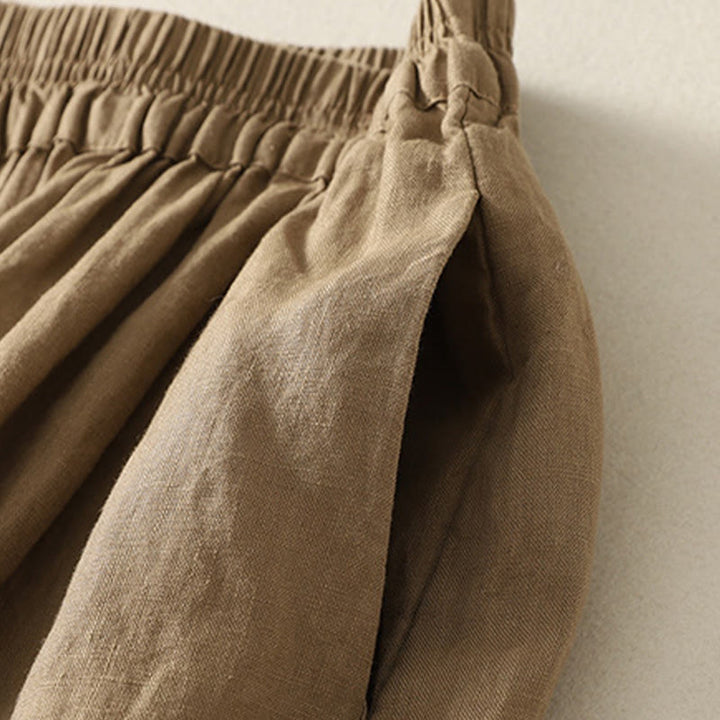 Buddha Stones Spring Casual Solid Color Lace Splicing Hem Women's Cotton Linen Skirt With Pockets