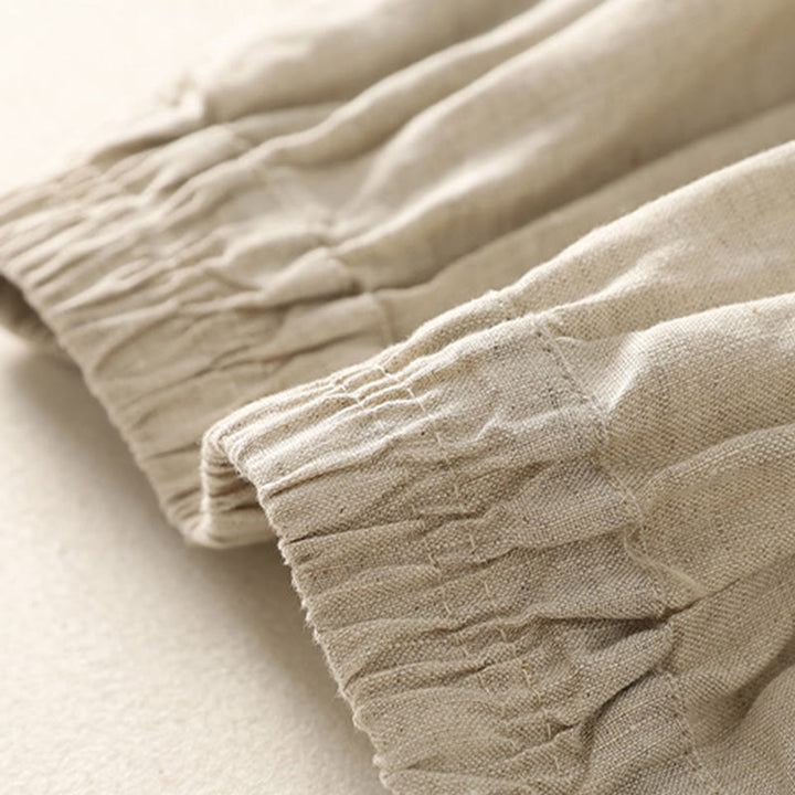 Buddha Stones Spring Casual Solid Color Lace Splicing Hem Women's Cotton Linen Skirt With Pockets