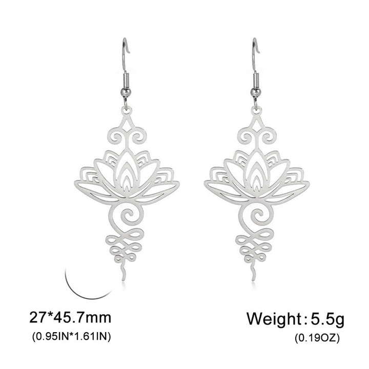 Buddha Stones Hollow Lotus Flower Stainless Steel Enlightenment Metal Drop Earrings