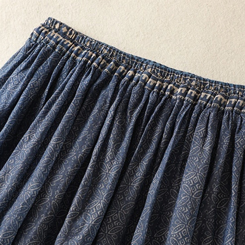Buddha Stones Vintage Ethnic Floral Pattern Lined Drawstring Women's Skirt With Pockets - image 6