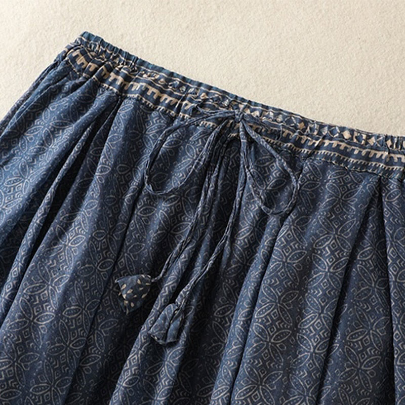 Buddha Stones Vintage Ethnic Floral Pattern Lined Drawstring Women's Skirt With Pockets - image 4