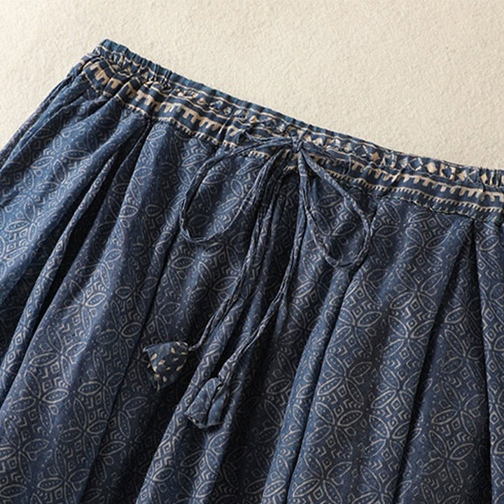 Buddha Stones Vintage Ethnic Floral Pattern Lined Drawstring Women's Skirt With Pockets - image 4