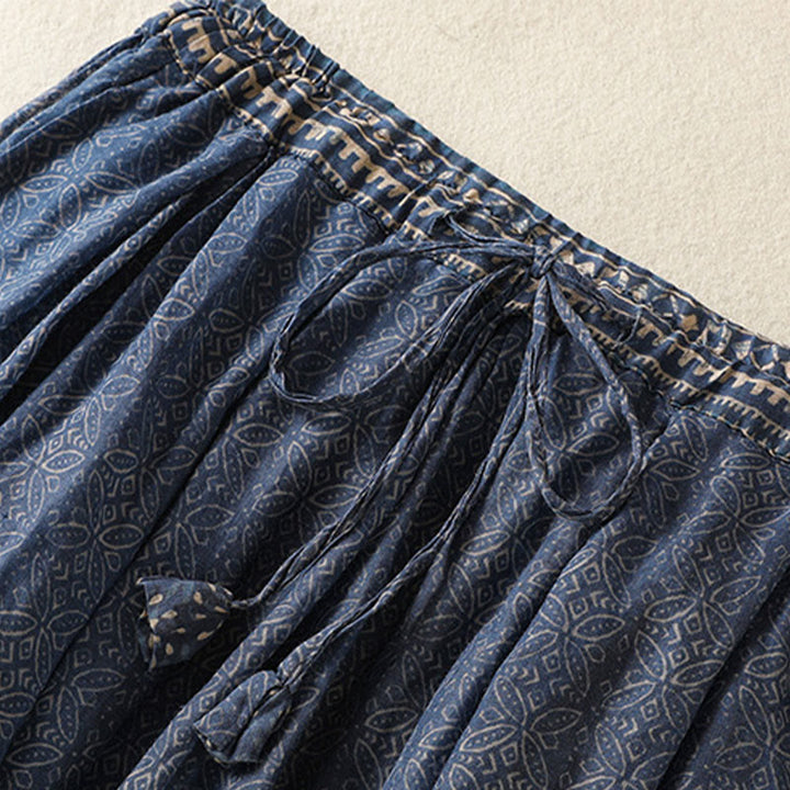 Buddha Stones Vintage Ethnic Floral Pattern Lined Drawstring Women's Skirt With Pockets - image 3