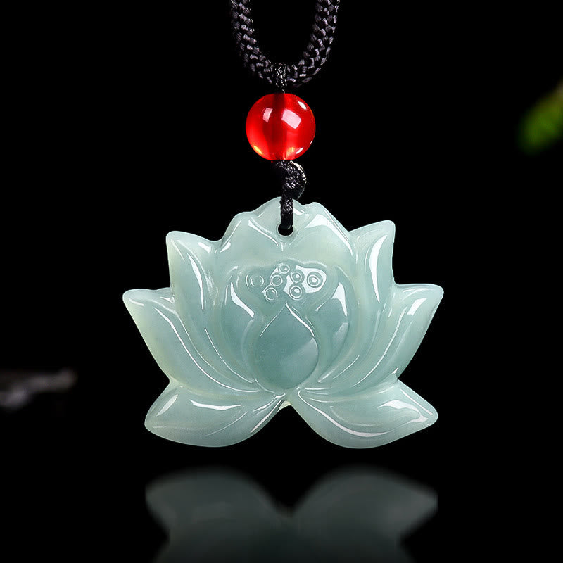 Buddha Stones Lotus Flower Pattern Carved Jade Prosperity Necklace Pendant