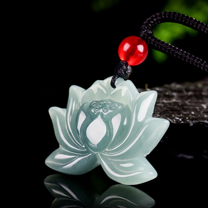 Buddha Stones Lotus Flower Pattern Carved Jade Prosperity Necklace Pendant - image 2