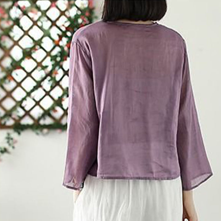 Buddha Stones Casual Embroidery Petals Long Sleeve Open Front Cardigan Jacket