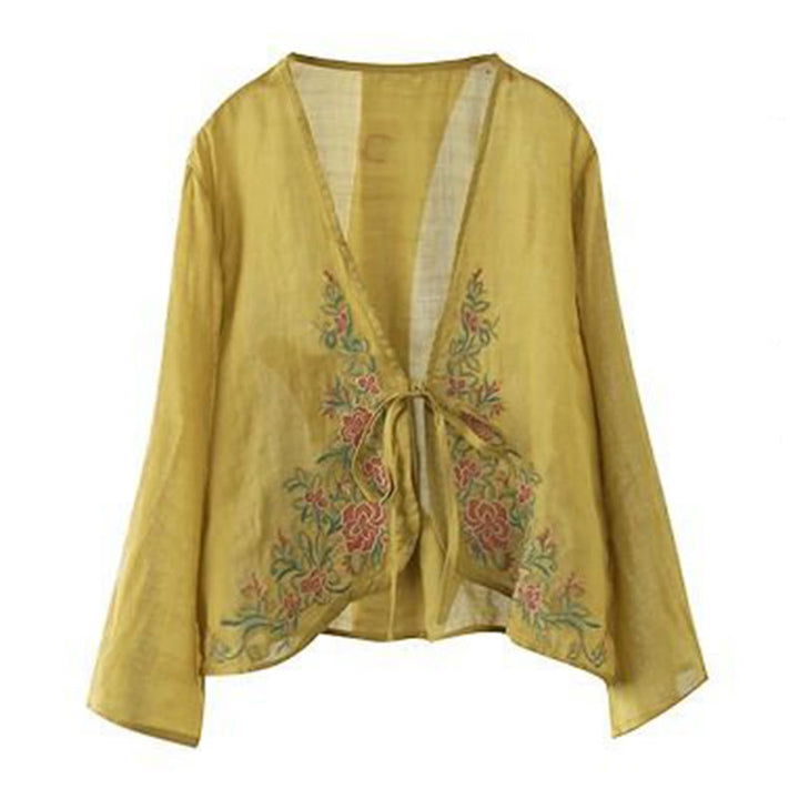 Buddha Stones Casual Embroidery Petals Long Sleeve Open Front Cardigan Jacket