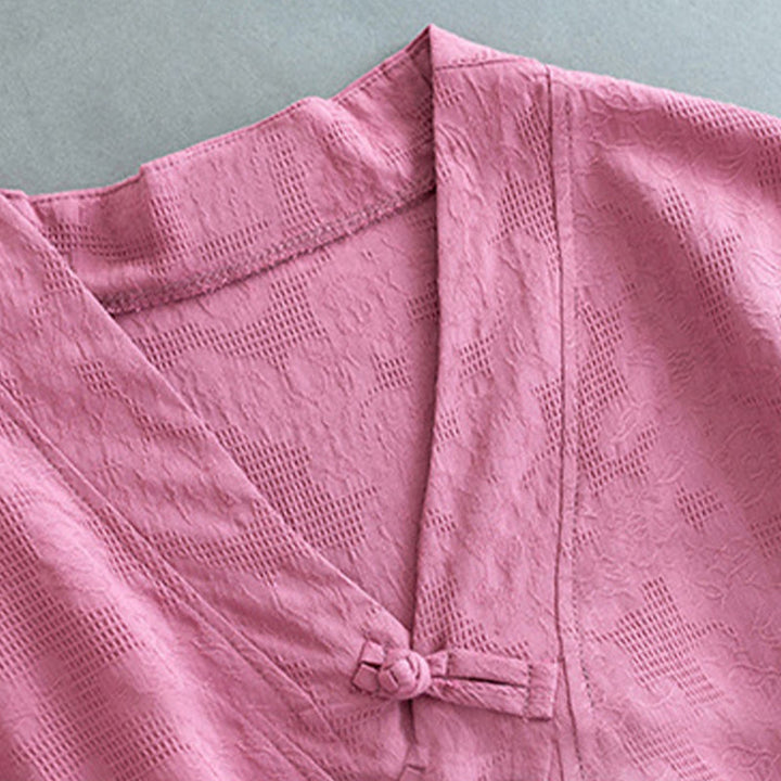 Buddha Stones Casual Solid Color Frog Button Long Sleeve Zen Cotton Linen Women's Shirt
