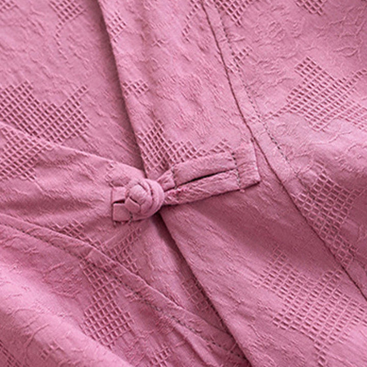 Buddha Stones Casual Solid Color Frog Button Long Sleeve Zen Cotton Linen Women's Shirt