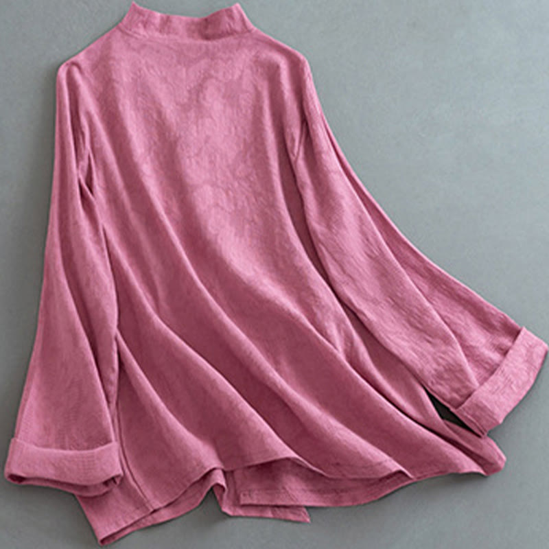 Buddha Stones Casual Solid Color Frog Button Long Sleeve Zen Cotton Linen Women's Shirt