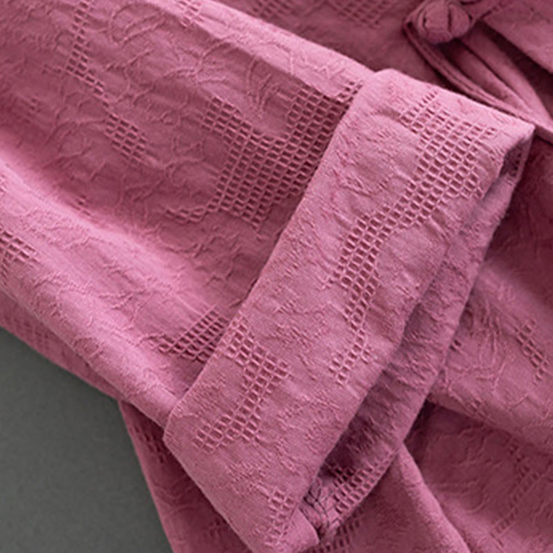 Buddha Stones Casual Solid Color Frog Button Long Sleeve Zen Cotton Linen Women's Shirt