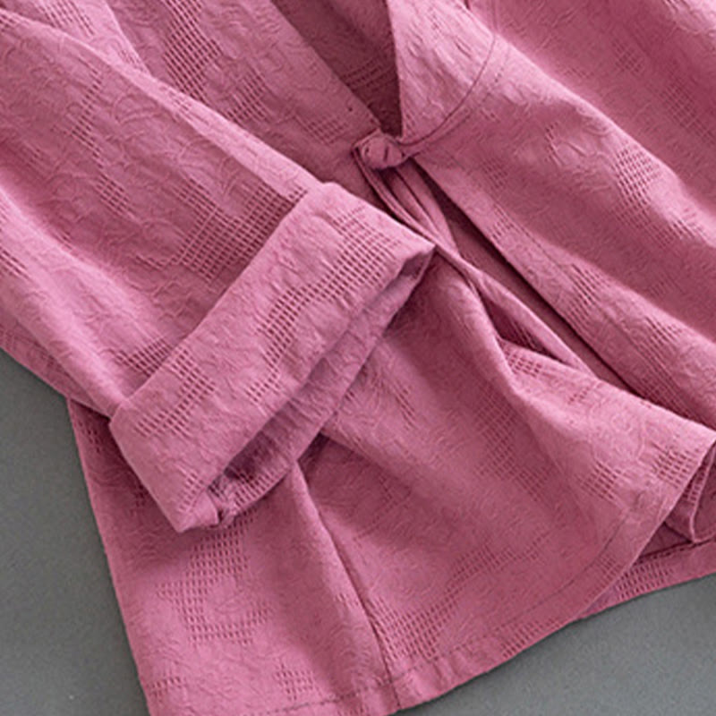 Buddha Stones Casual Solid Color Frog Button Long Sleeve Zen Cotton Linen Women's Shirt