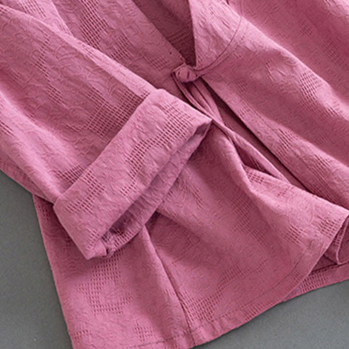 Buddha Stones Casual Solid Color Frog Button Long Sleeve Zen Cotton Linen Women's Shirt