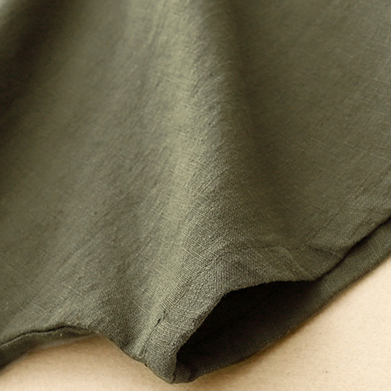 Buddha Stones Casual Plain  Women's Crew Neck Design Loose Half Sleeve Cotton Linen T-shirt - image 12