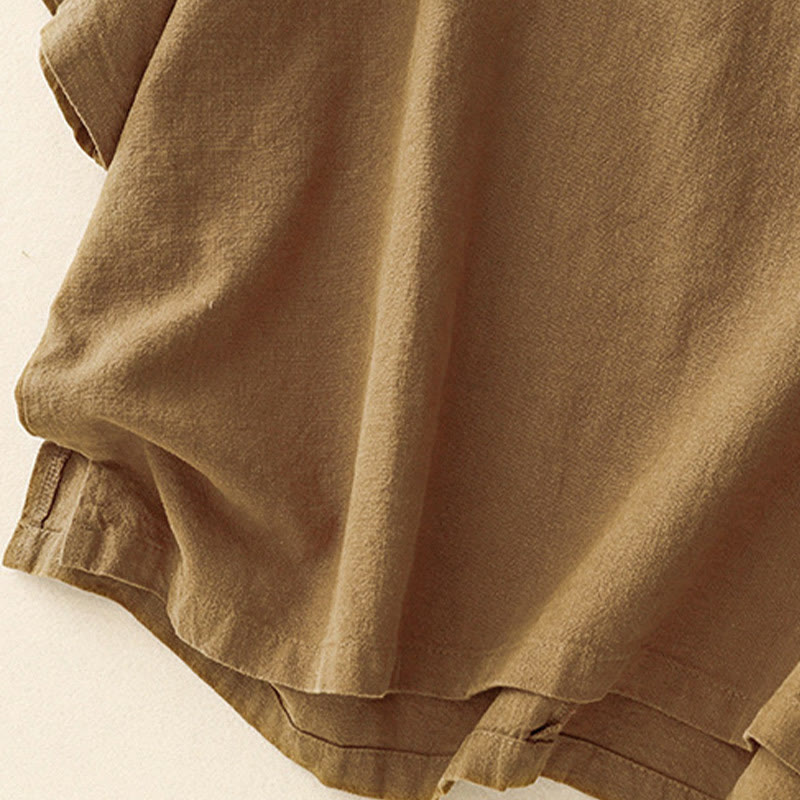 Buddha Stones Casual Plain  Women's Crew Neck Design Loose Half Sleeve Cotton Linen T-shirt