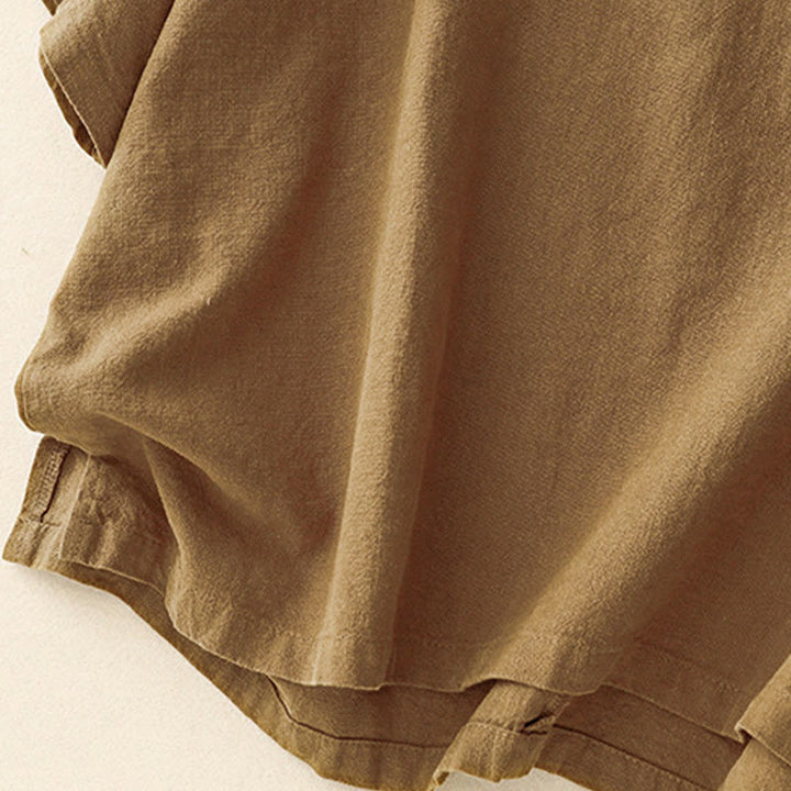 Buddha Stones Casual Plain  Women's Crew Neck Design Loose Half Sleeve Cotton Linen T-shirt
