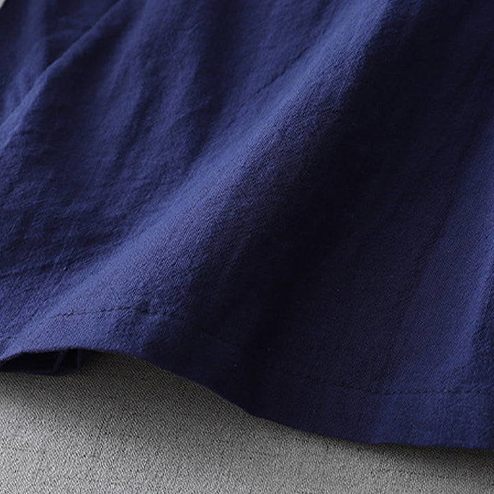 Buddha Stones Casual Color Stitching V-Neck Three Quarter Sleeve Zen Cotton Linen Women's Shirt