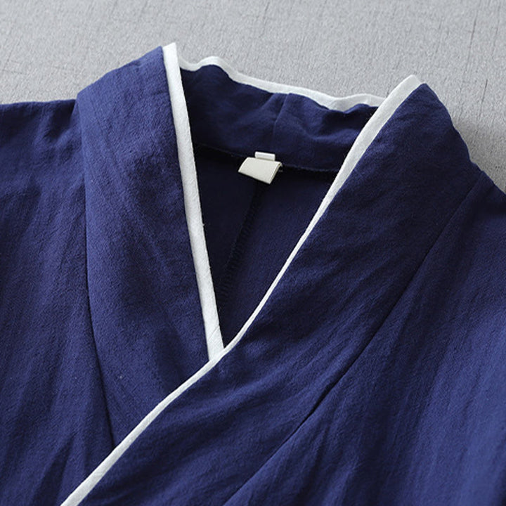 Buddha Stones Casual Color Stitching V-Neck Three Quarter Sleeve Zen Cotton Linen Women's Shirt