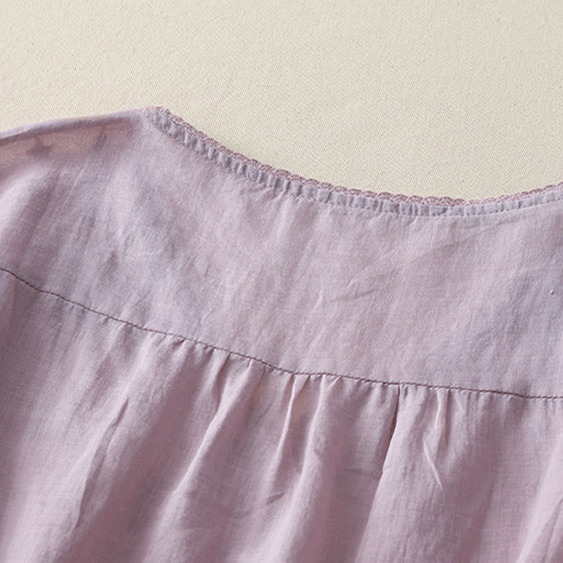 Buddha Stones Casual Shooting Star Embroidery V-Neck Half Sleeve Cotton Linen Women's Shirt - image 4