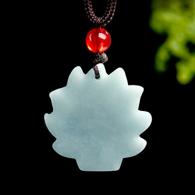 Buddha Stones Natural Green Jade Nine Tailed Fox Abundance Necklace Pendant