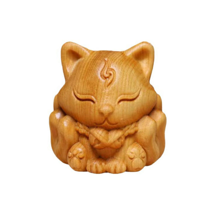 Buddha Stones Thuja Sutchuenensis Wood Nine Tailed Fox Statue Prosperity Decoration
